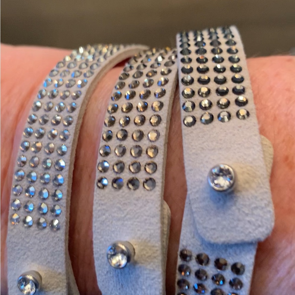 Touchstone Crystal by Swarovski tri-wrap grey bracelet